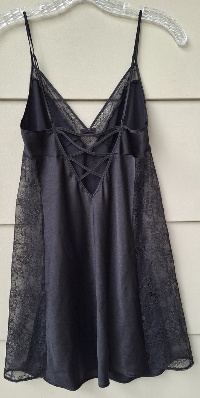 Victoria's Secret Satin Lace Black Cami Nighty Intimates Top Night Dress Size M